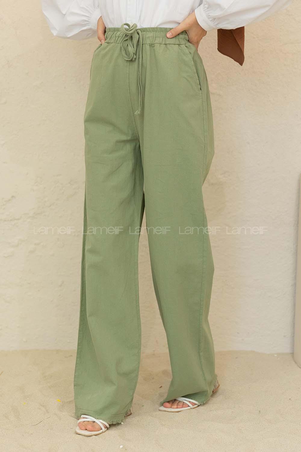 Modalamelif Beli Lastikli Paça Püsküllü  Pantolon Çağla