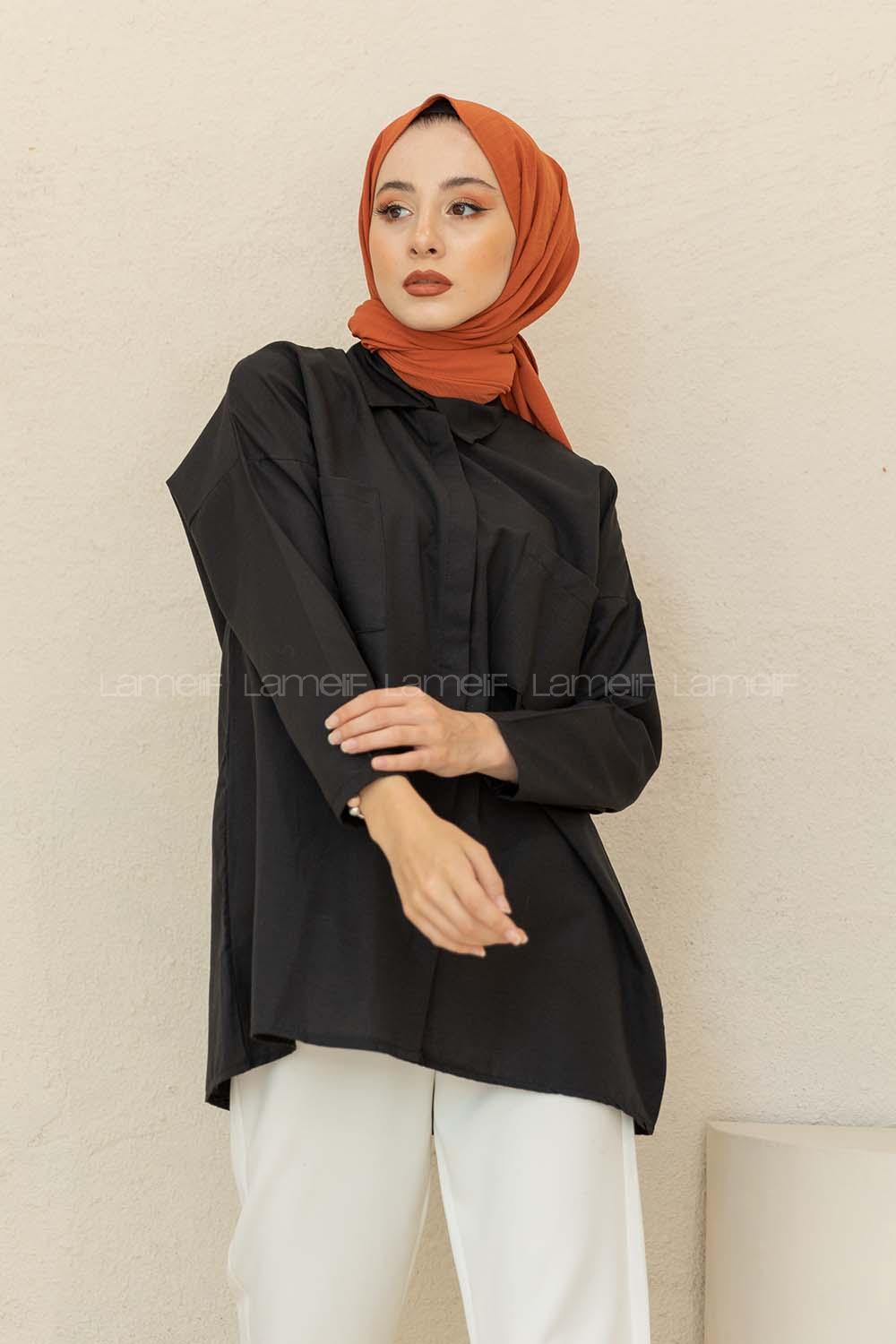 Modalamelif Çift Cepli Poplin Gömlek Siyah