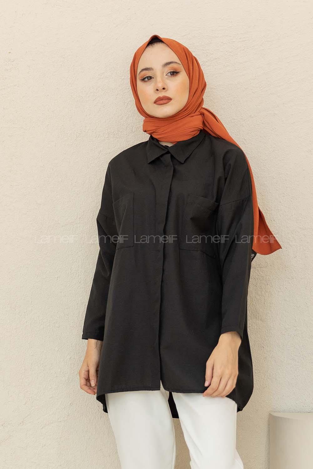 Modalamelif Çift Cepli Poplin Gömlek Siyah
