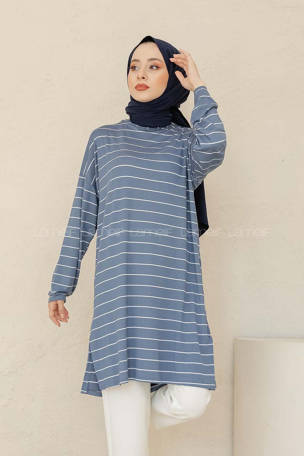 Modalamelif Çizgili Tunik İndigo