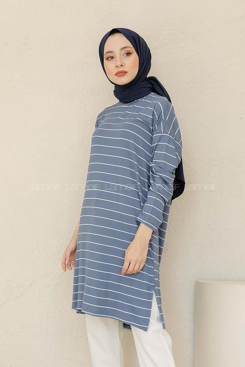 Modalamelif Çizgili Tunik İndigo