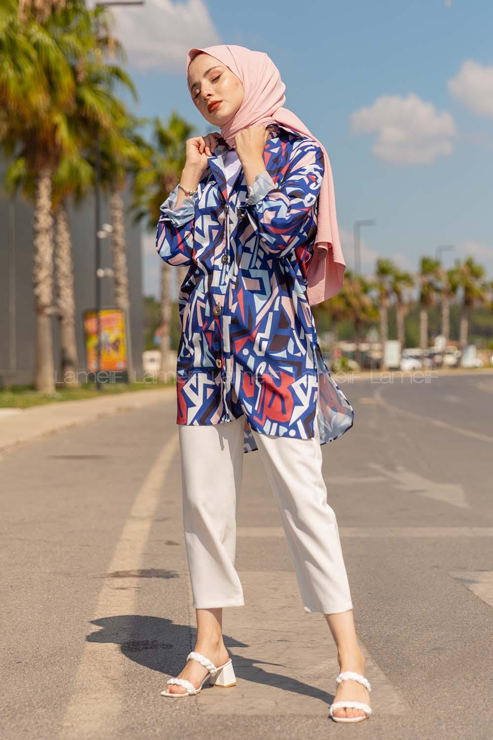 Modalamelif  Etnik Desen Gömlek Pudra