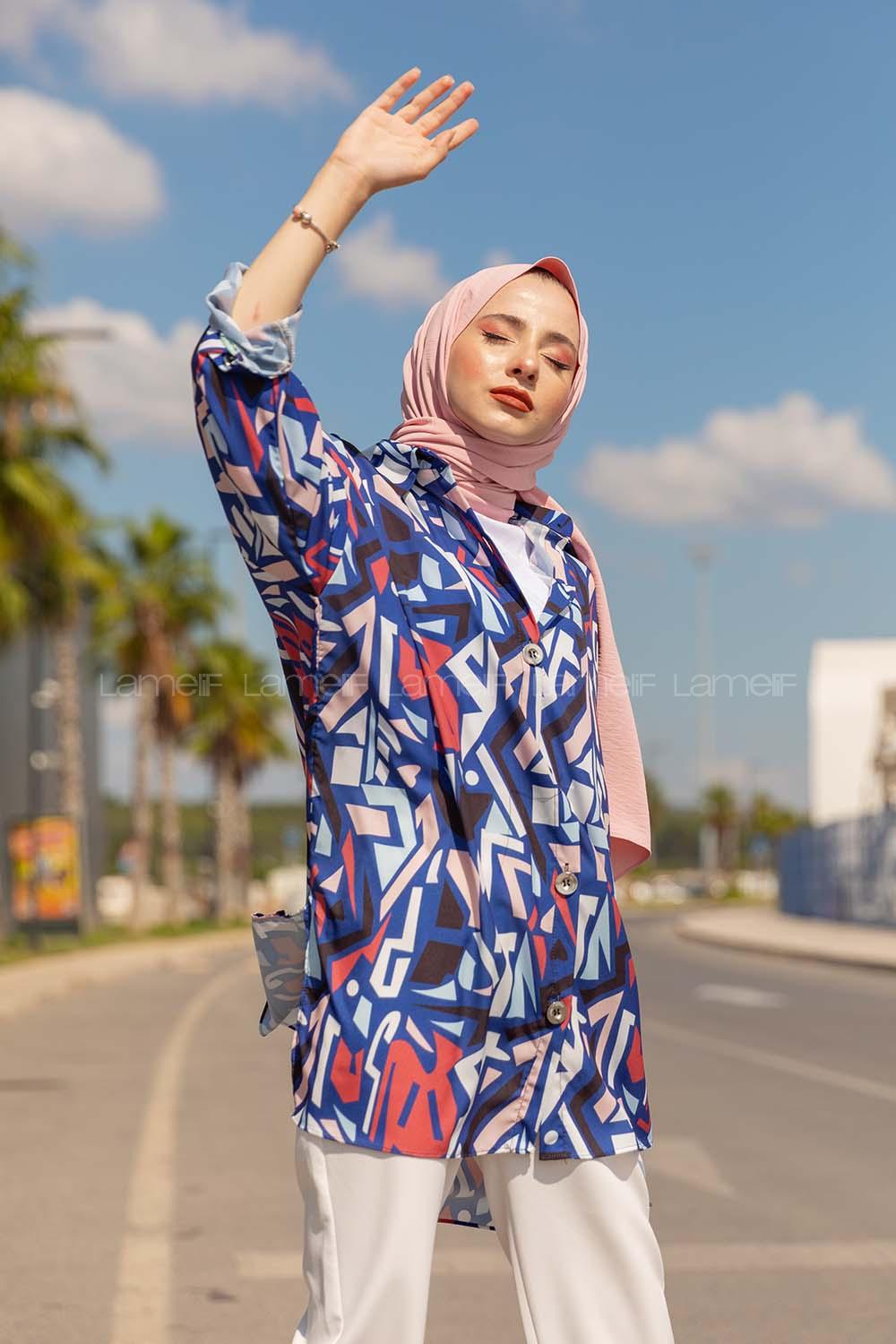 Modalamelif  Etnik Desen Gömlek Pudra