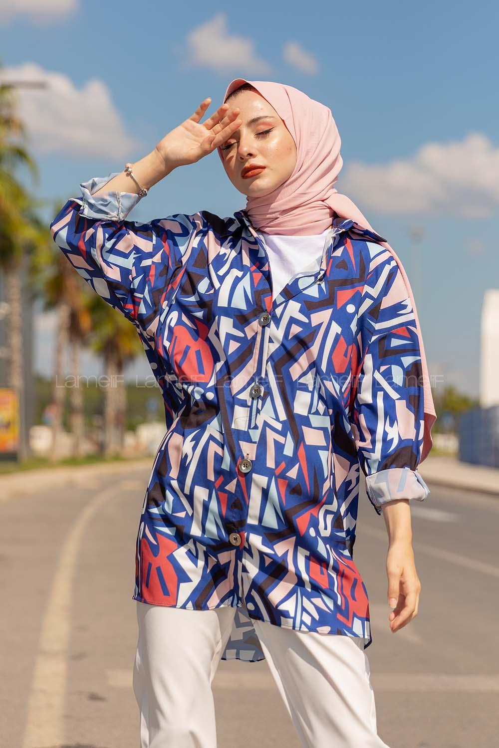 Modalamelif  Etnik Desen Gömlek Pudra