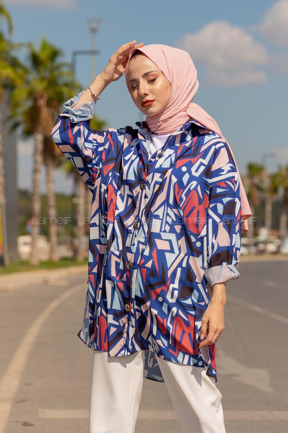 Modalamelif  Etnik Desen Gömlek Pudra