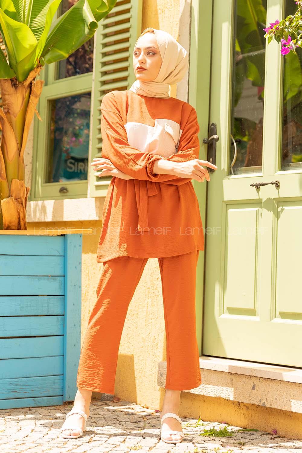 Modalamelif Kol Lastikli Garnili Takım Kiremit