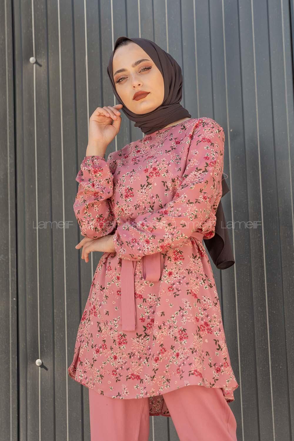 Modalamelif Kuşaklı Çiçek Desenli Takım Pudra