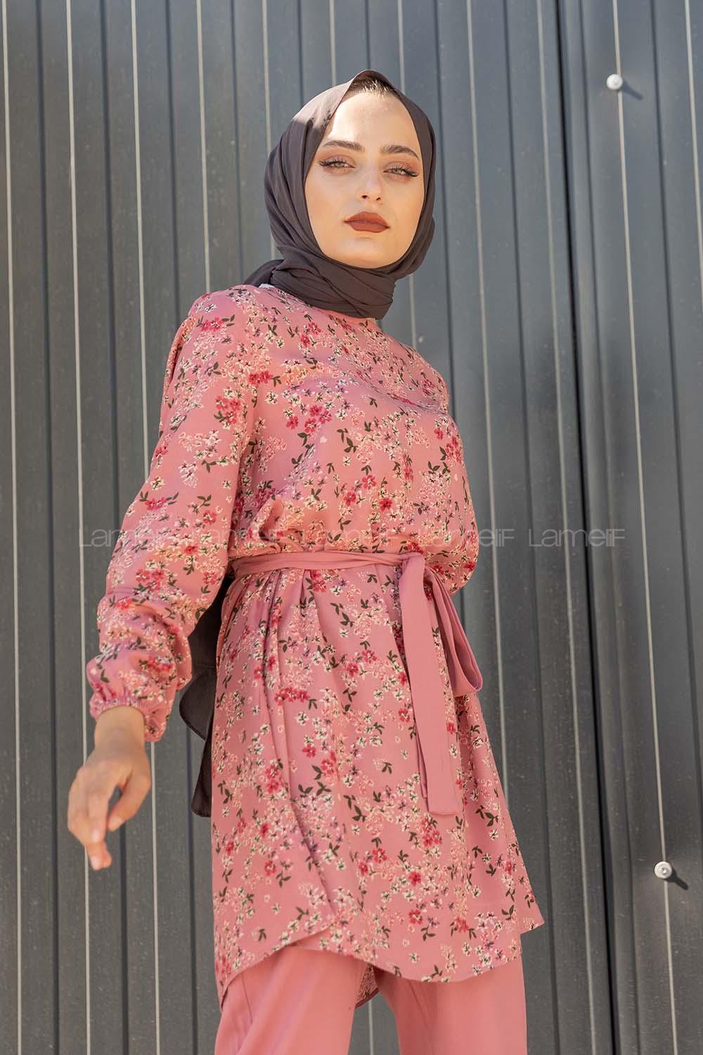 Modalamelif Kuşaklı Çiçek Desenli Takım Pudra