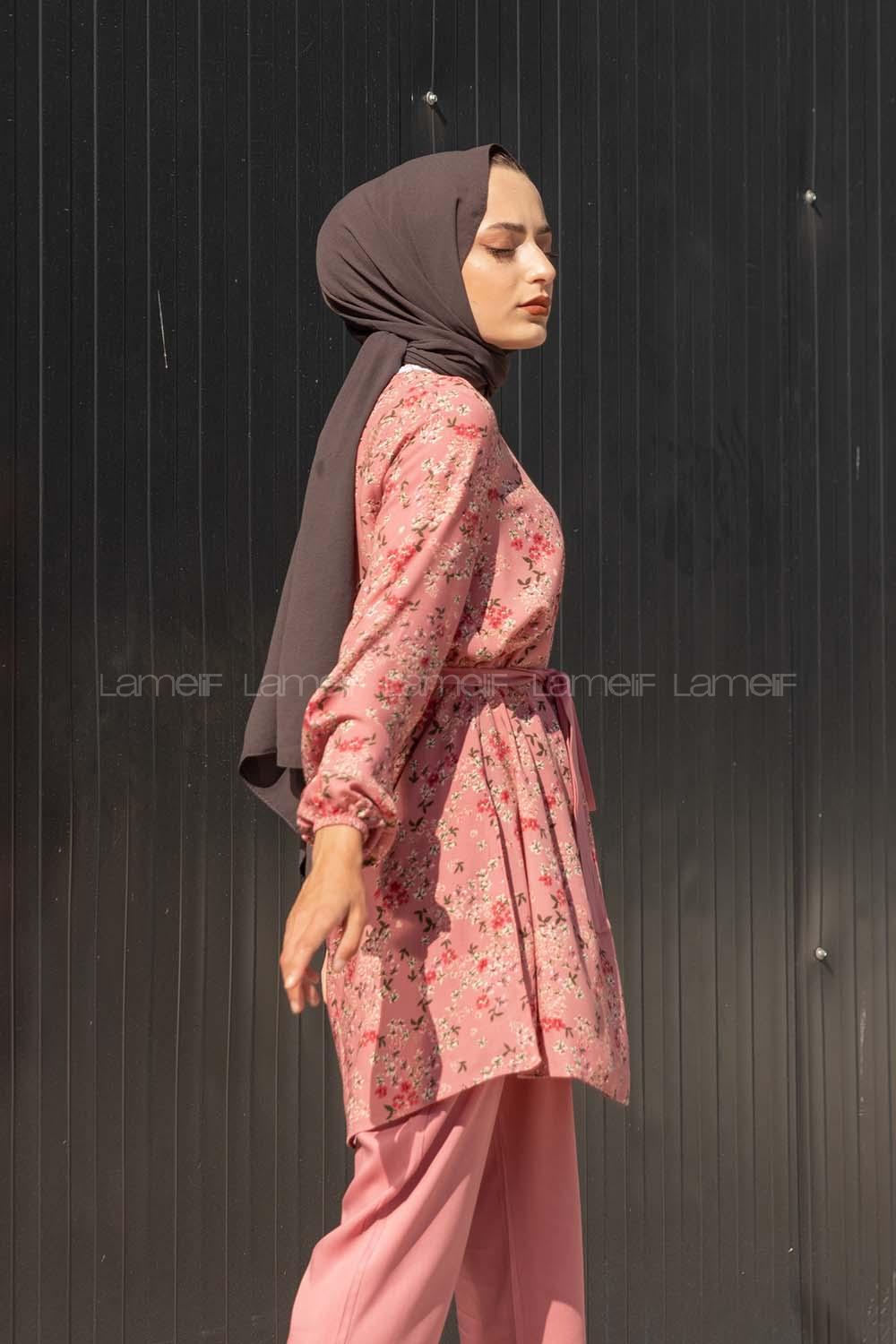 Modalamelif Kuşaklı Çiçek Desenli Takım Pudra