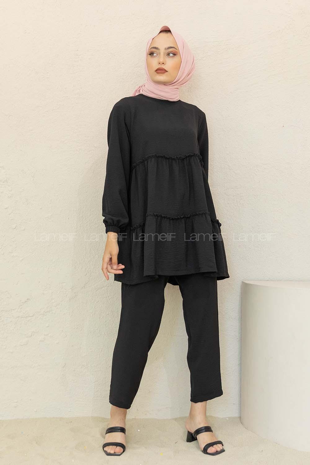 Modalamelif  Önü Katlı İkili Takım Siyah