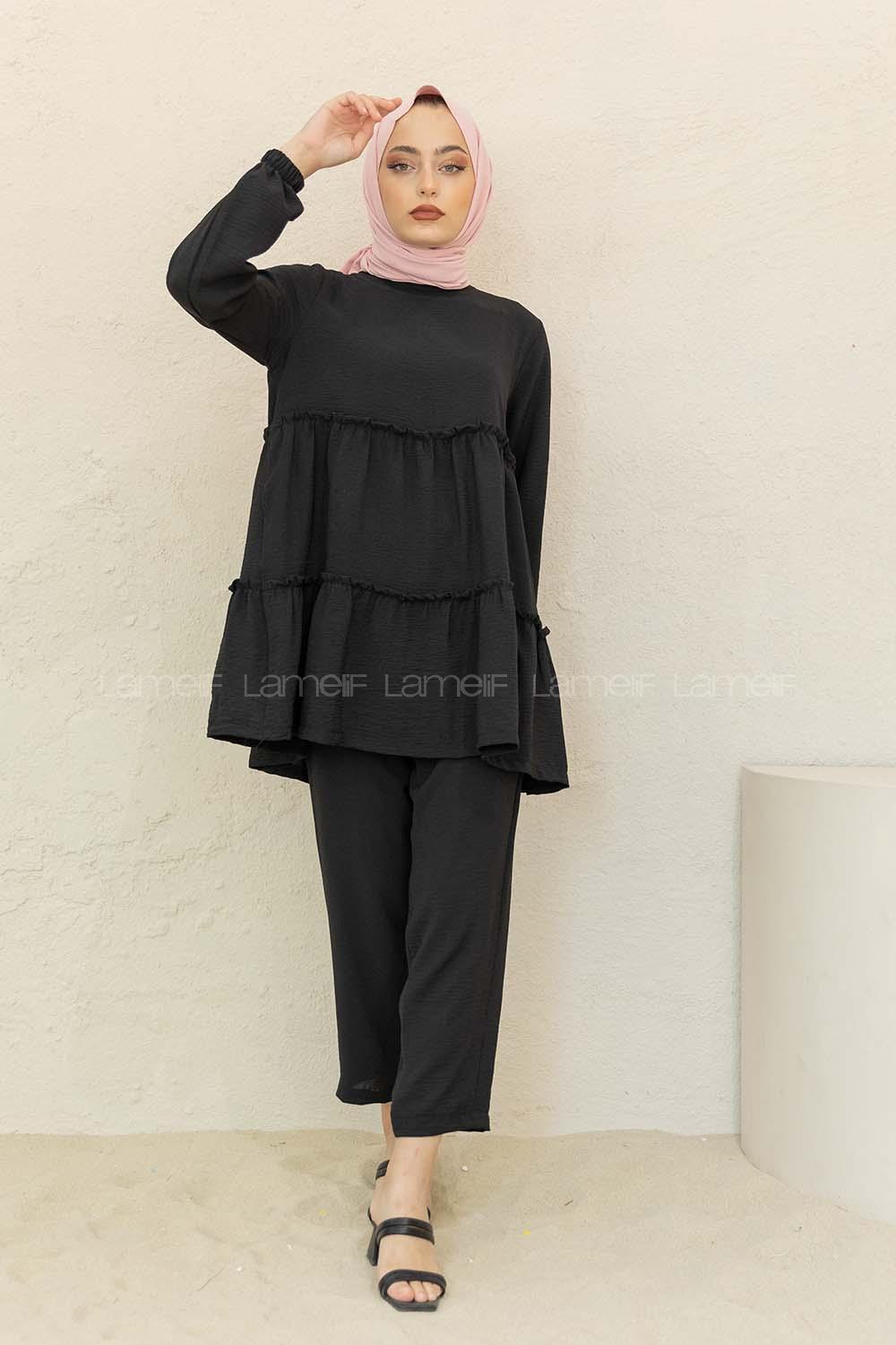 Modalamelif  Önü Katlı İkili Takım Siyah