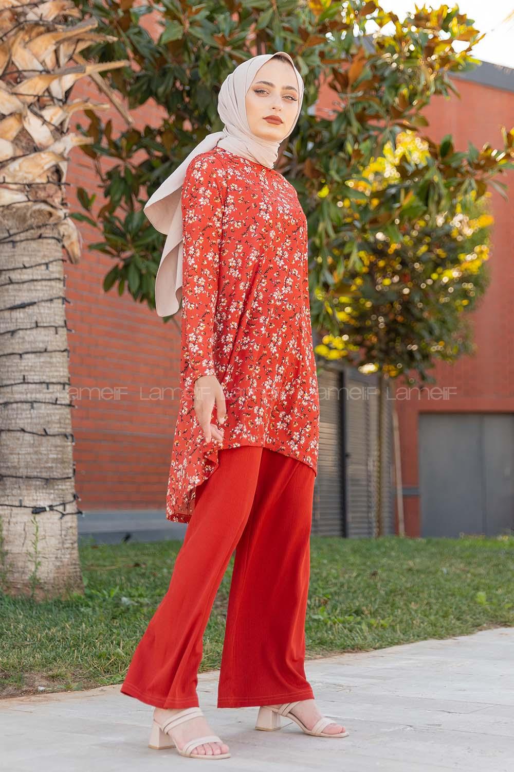 Modalamelif Papatya Desen İkili Takım Kiremit