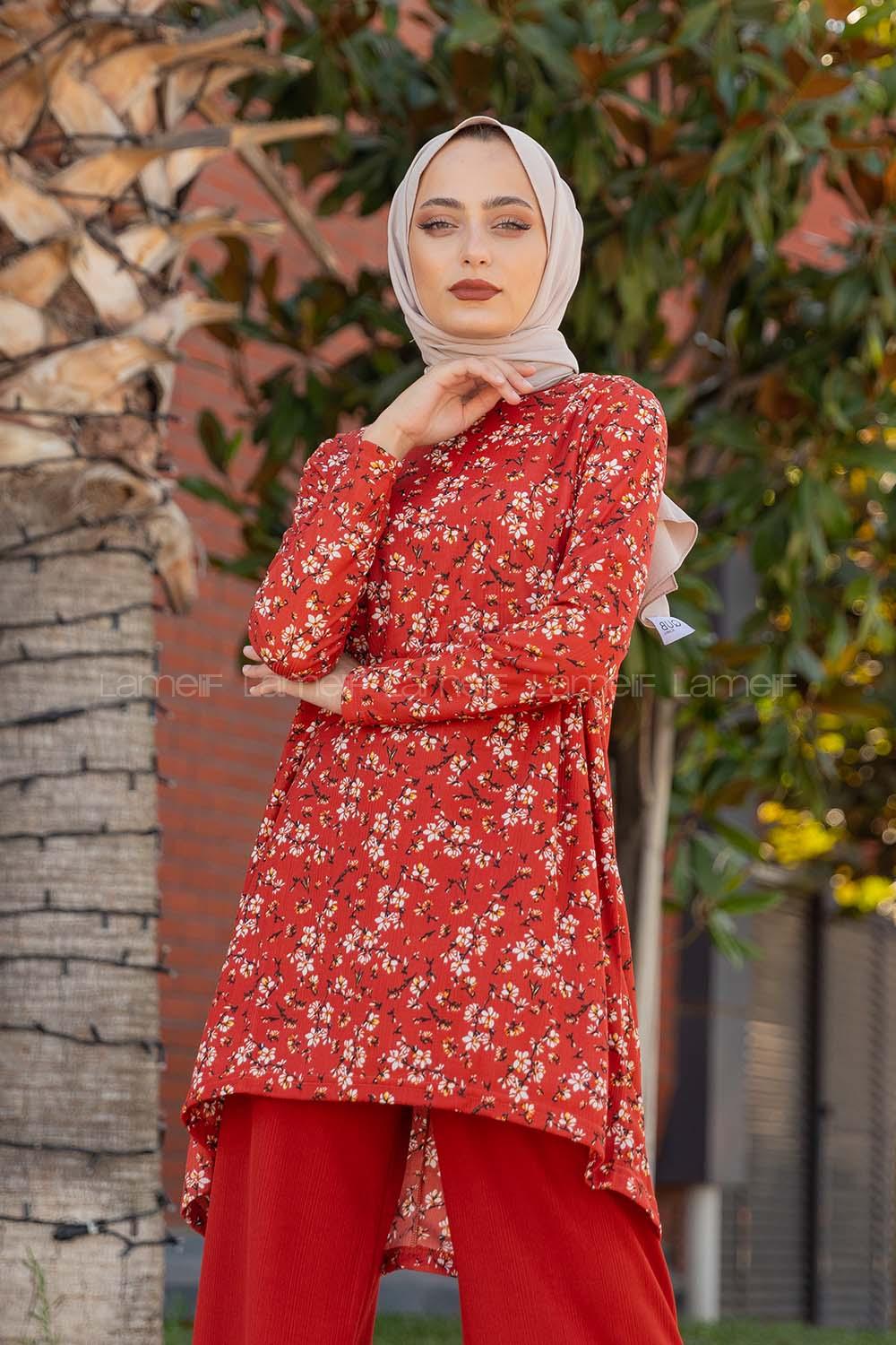 Modalamelif Papatya Desen İkili Takım Kiremit