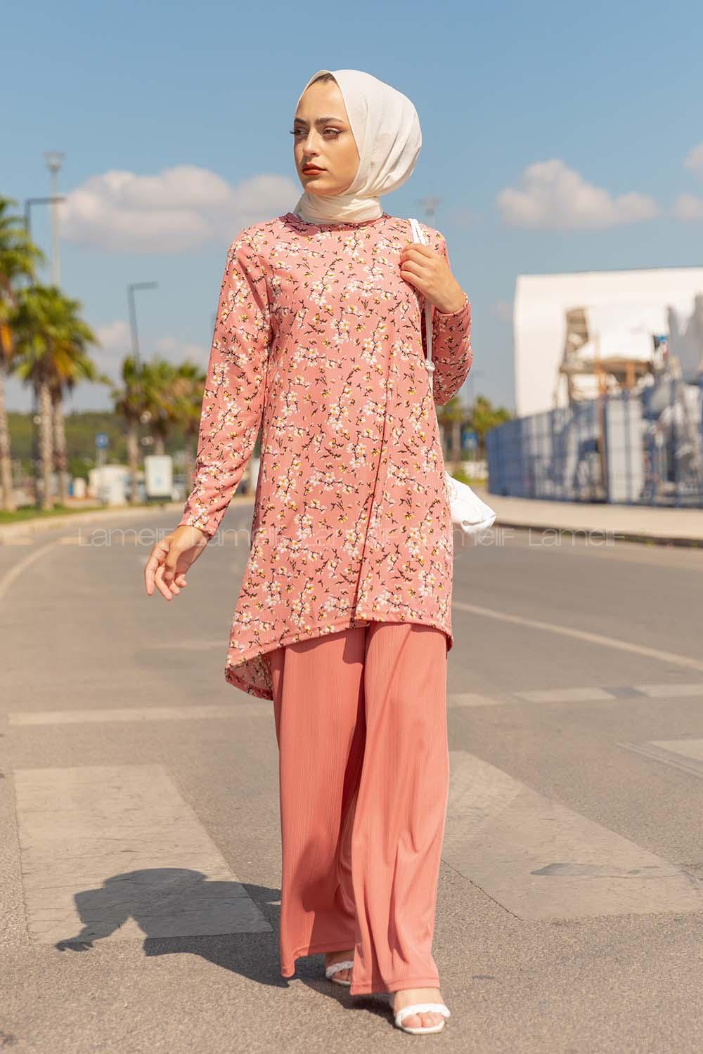 Modalamelif Papatya Desen İkili Takım Pudra