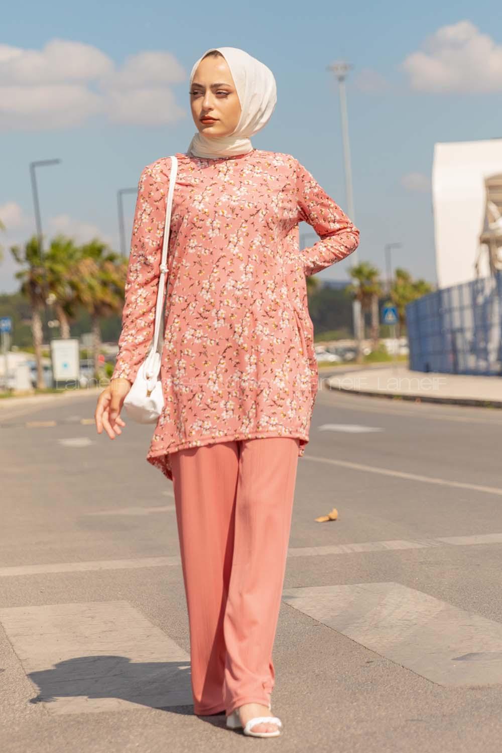 Modalamelif Papatya Desen İkili Takım Pudra