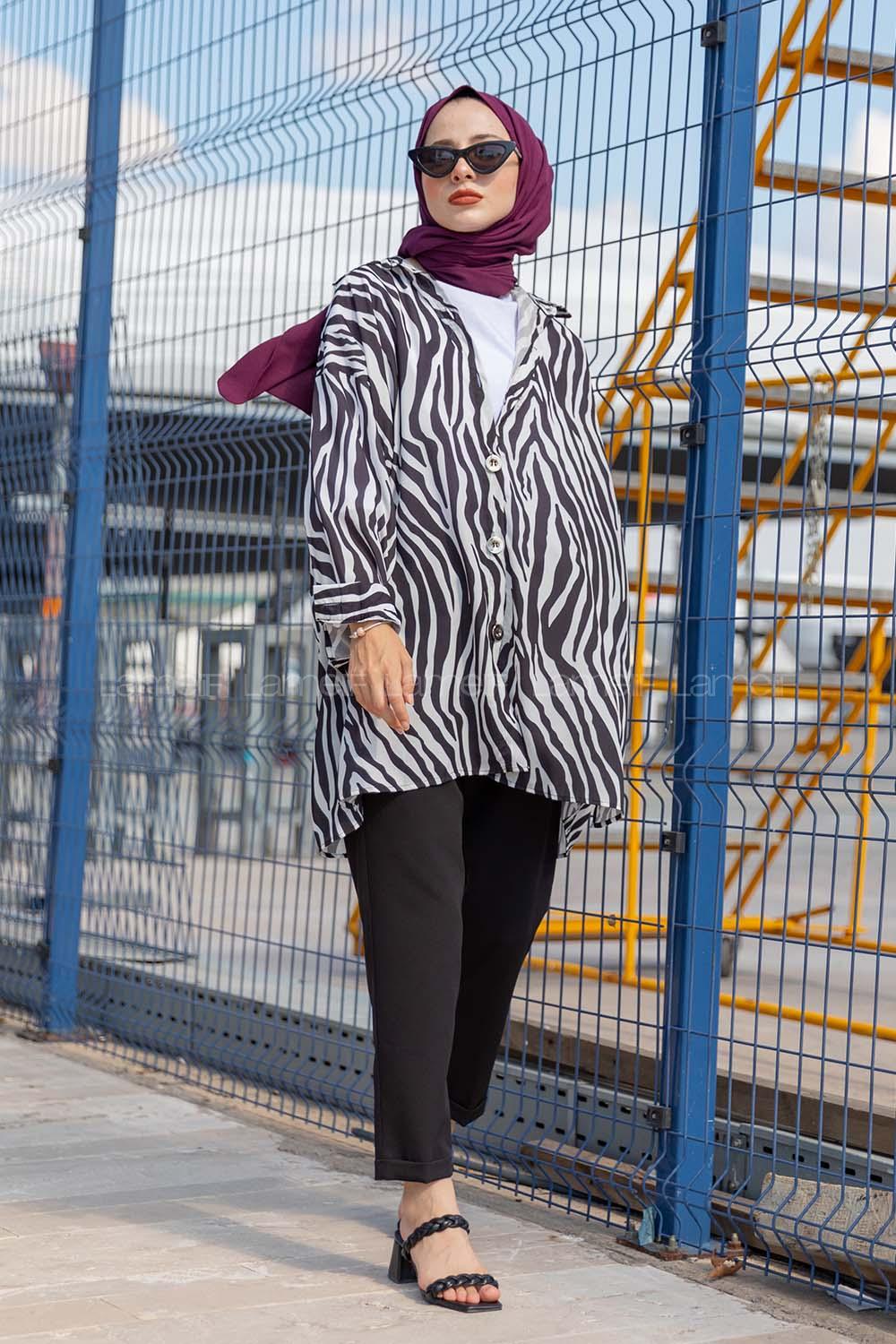 Modalamelif Zebra Desen Gömlek Siyah Beyaz