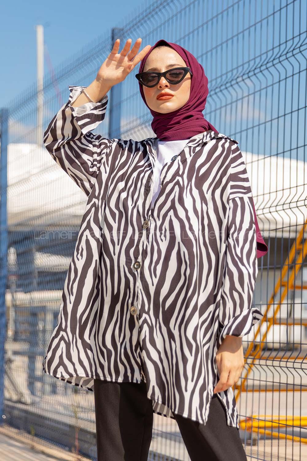 Modalamelif Zebra Desen Gömlek Siyah Beyaz