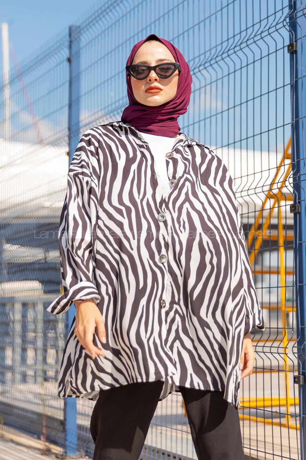 Modalamelif Zebra Desen Gömlek Siyah Beyaz