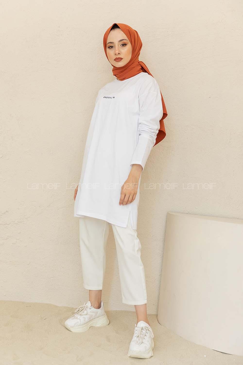 Modalamelif Brooklyn Baskılı Tunik Beyaz