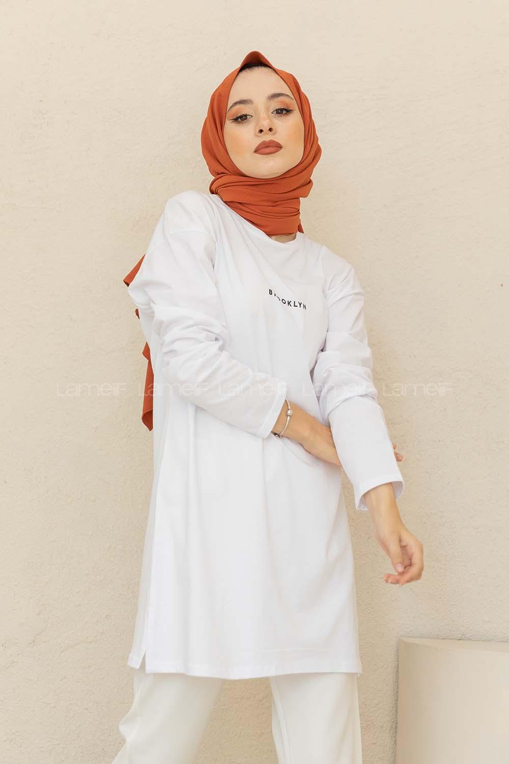 Modalamelif Brooklyn Baskılı Tunik Beyaz