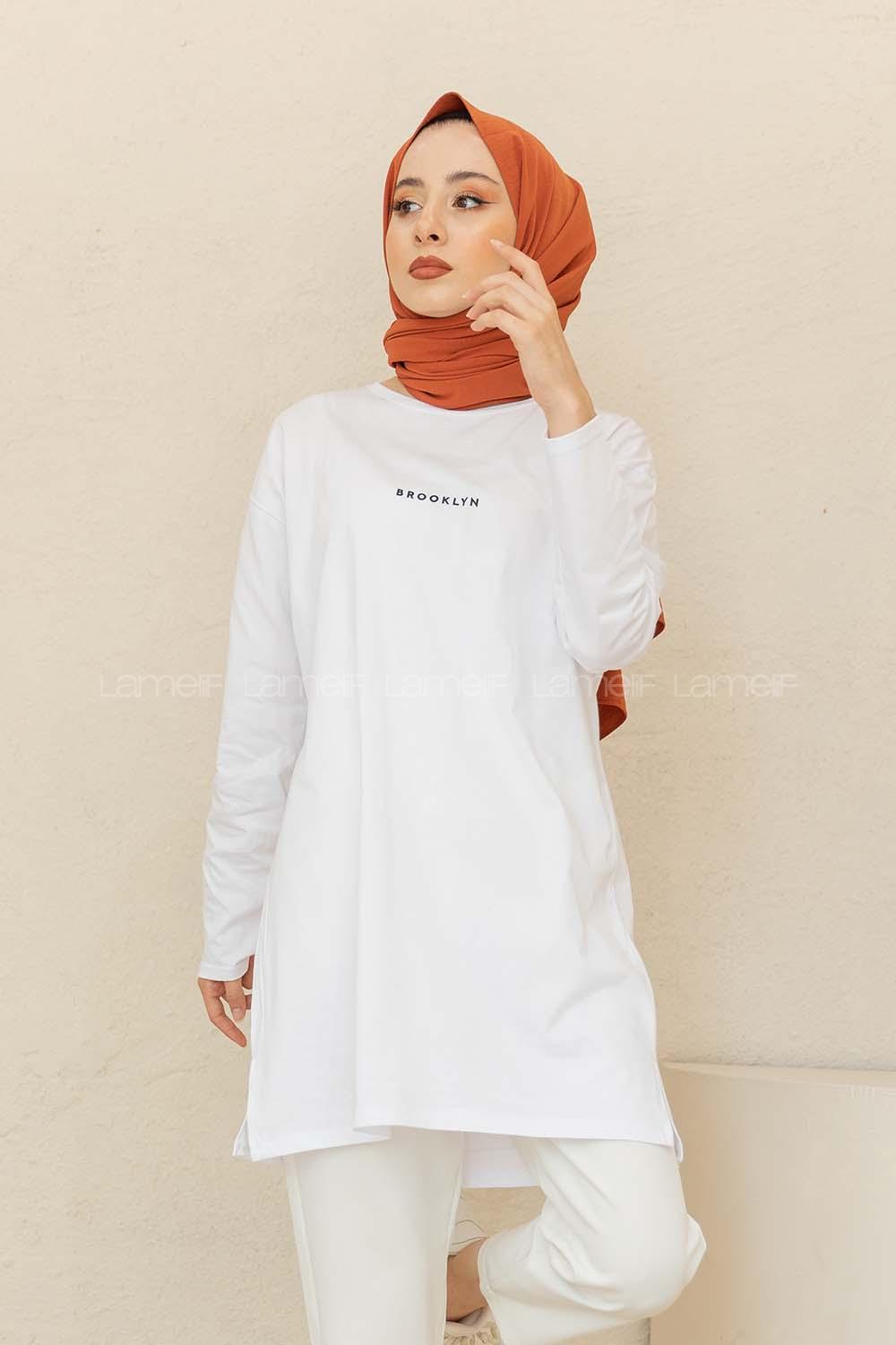 Modalamelif Brooklyn Baskılı Tunik Beyaz