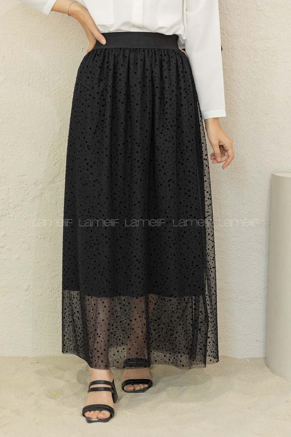 Modalamelif İçi Astarlı Puanlı Etek Siyah