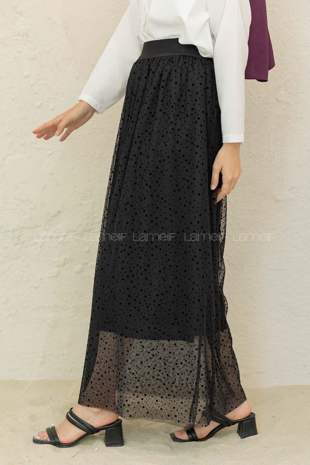 Modalamelif İçi Astarlı Puanlı Etek Siyah