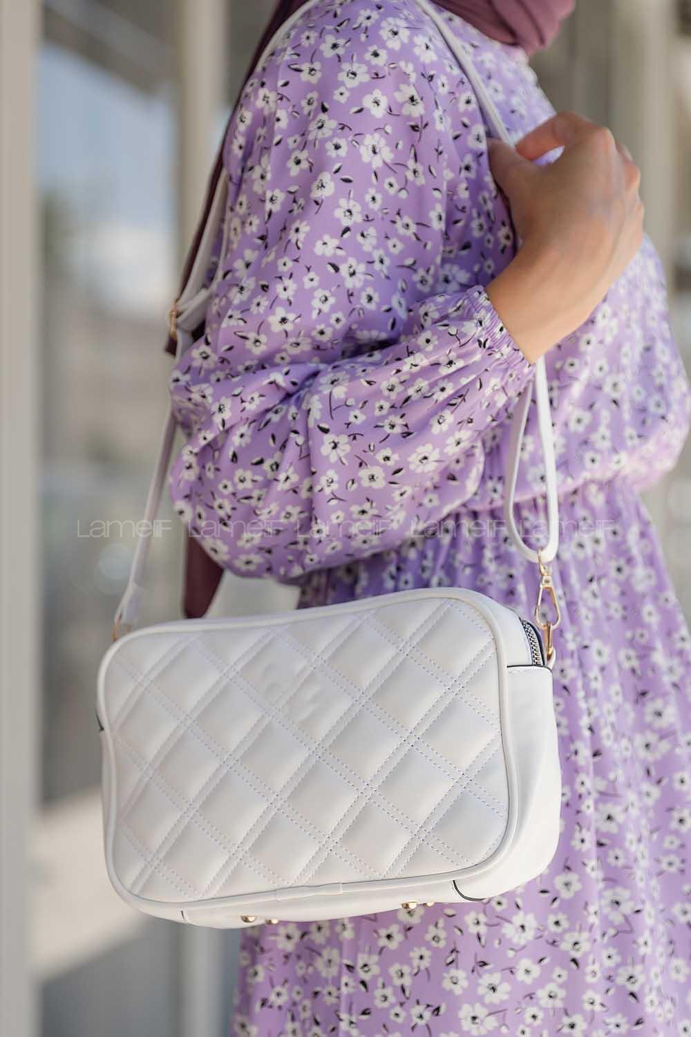 Modalamelif İki Bölmeli Dikişli Çapraz Çanta Beyaz