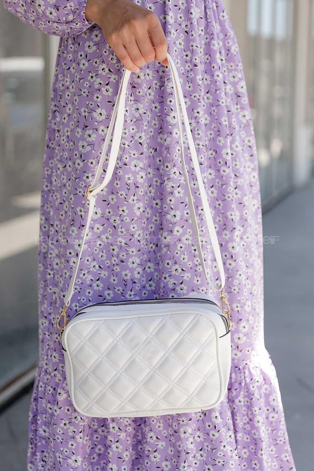 Modalamelif İki Bölmeli Dikişli Çapraz Çanta Beyaz