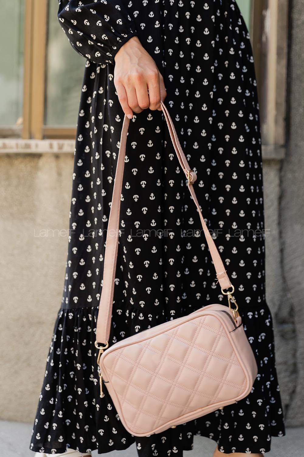 Modalamelif İki Bölmeli Dikişli Çapraz Çanta Pudra