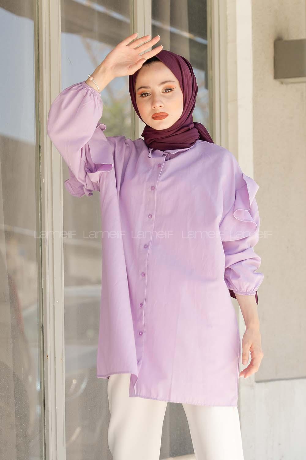 Modalamelif Kol Lastikli Fırfırlı Gömlek Mor