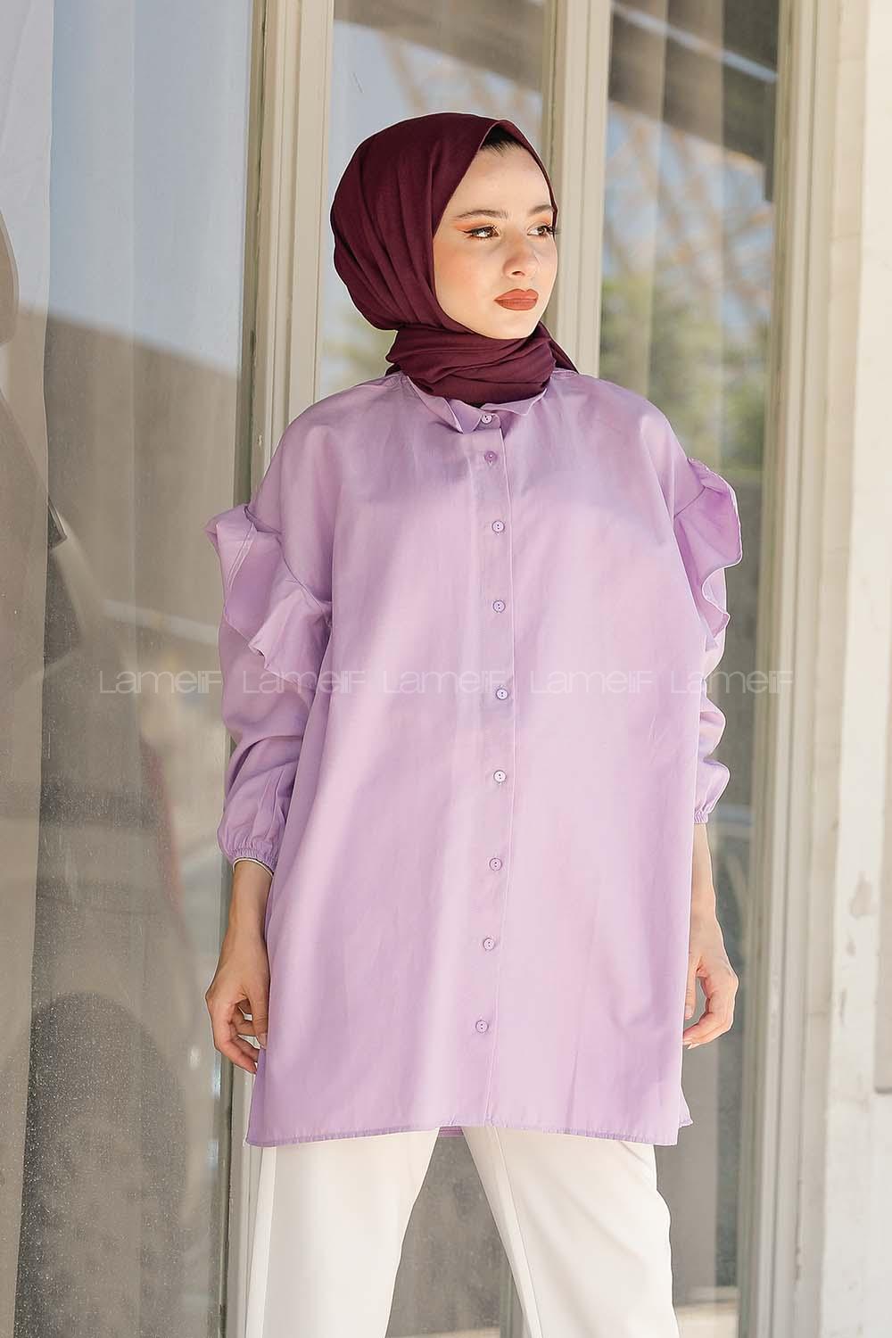 Modalamelif Kol Lastikli Fırfırlı Gömlek Mor