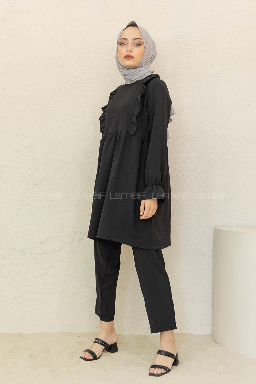 Modalamelif Önü Fırfırlı İkili Takım Siyah