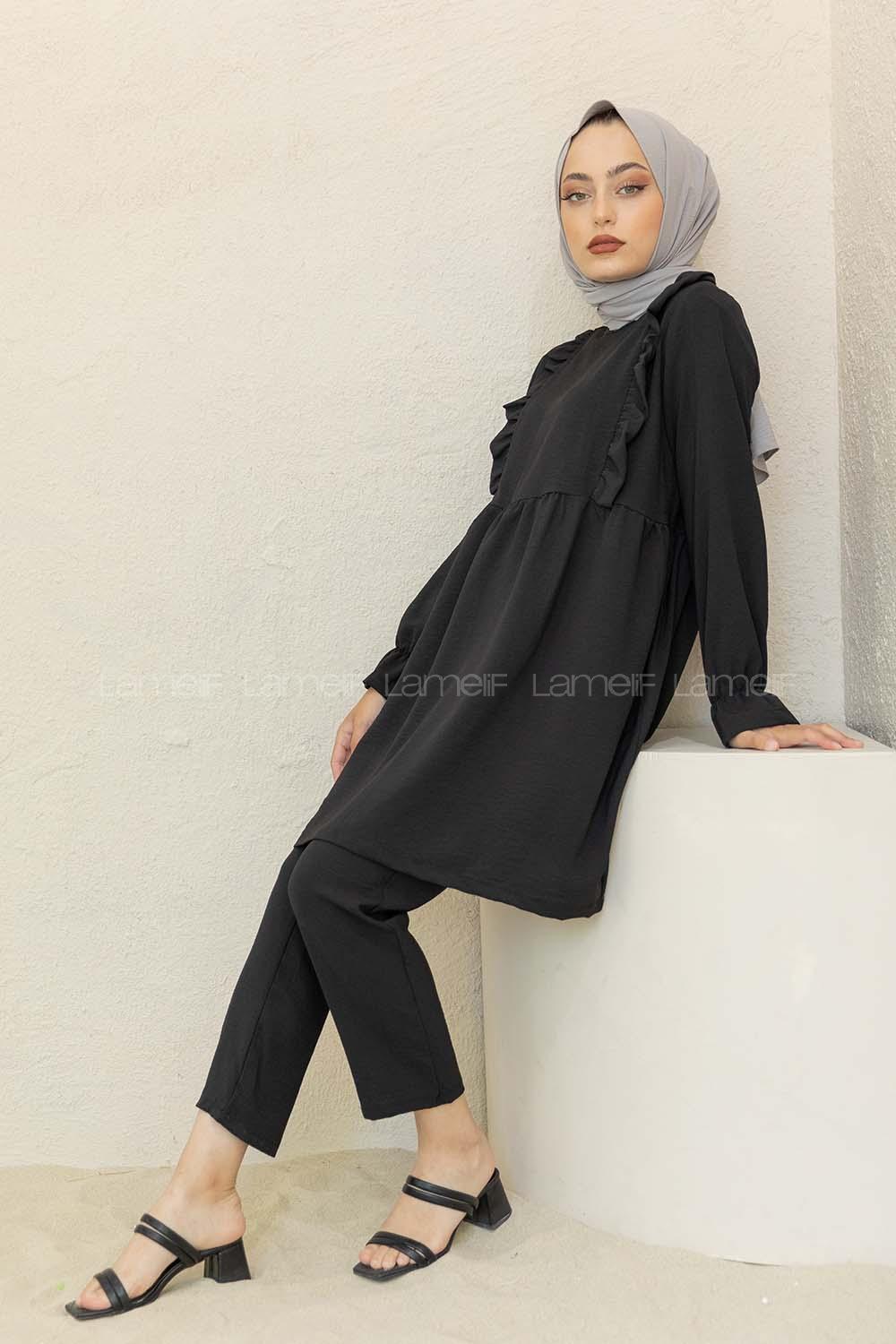 Modalamelif Önü Fırfırlı İkili Takım Siyah