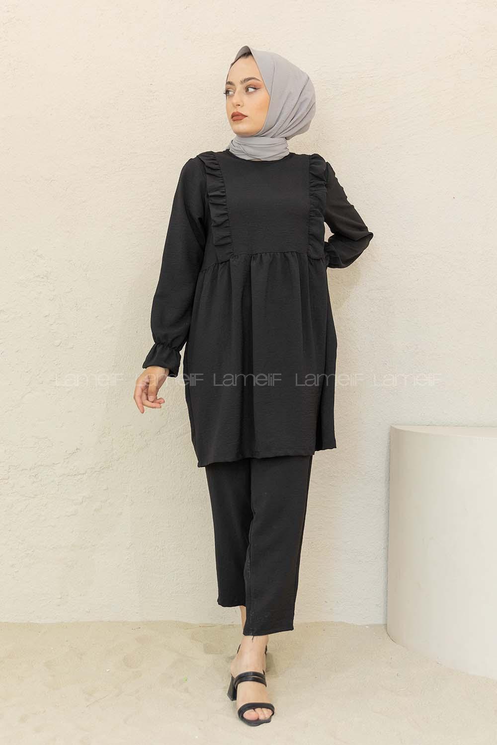 Modalamelif Önü Fırfırlı İkili Takım Siyah