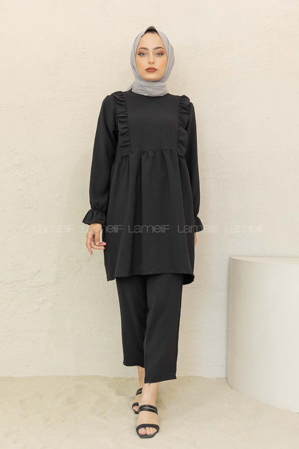 Modalamelif Önü Fırfırlı İkili Takım Siyah