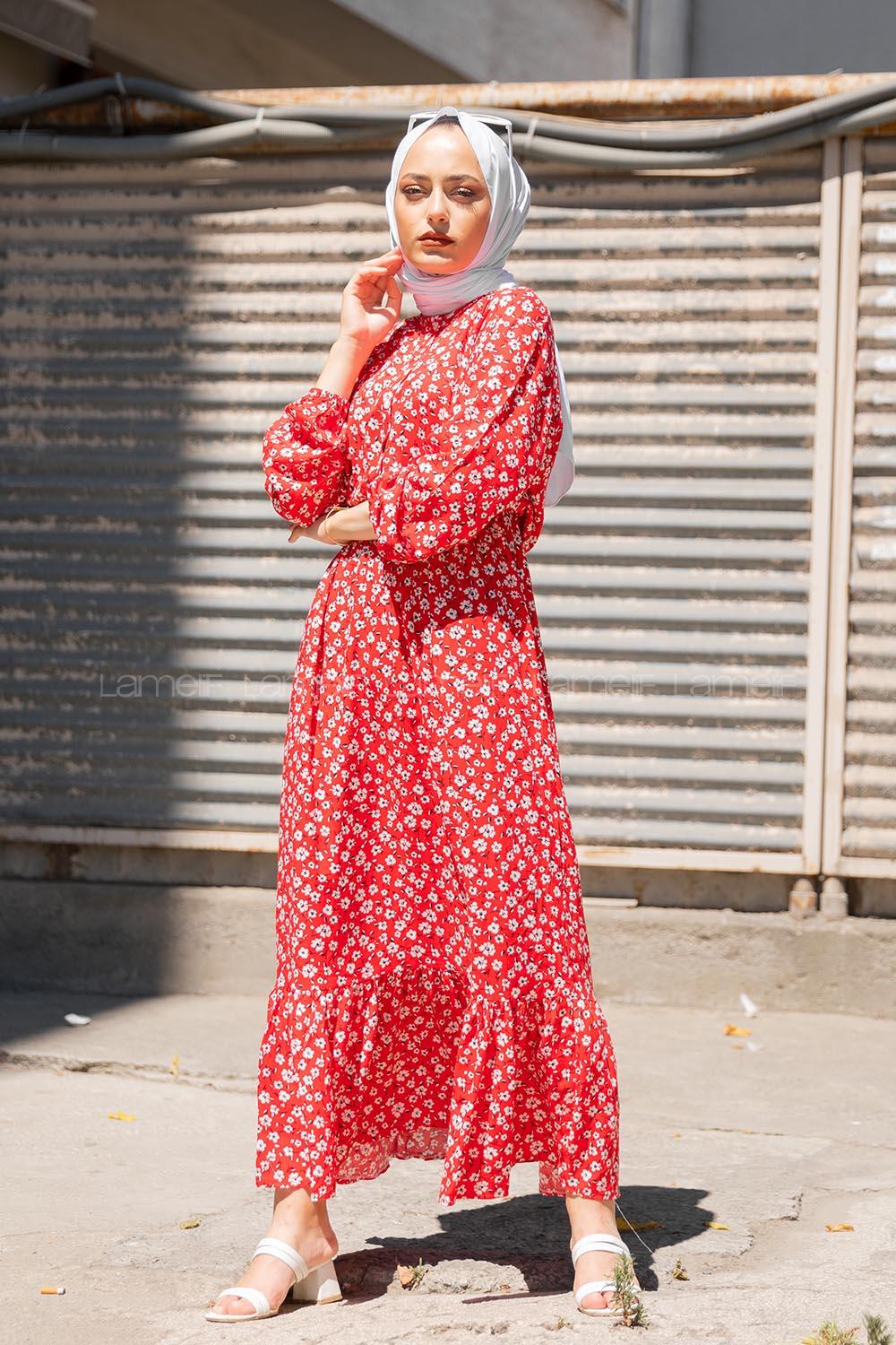 Modalamelif  Papatya Desen Elbise Kırmızı