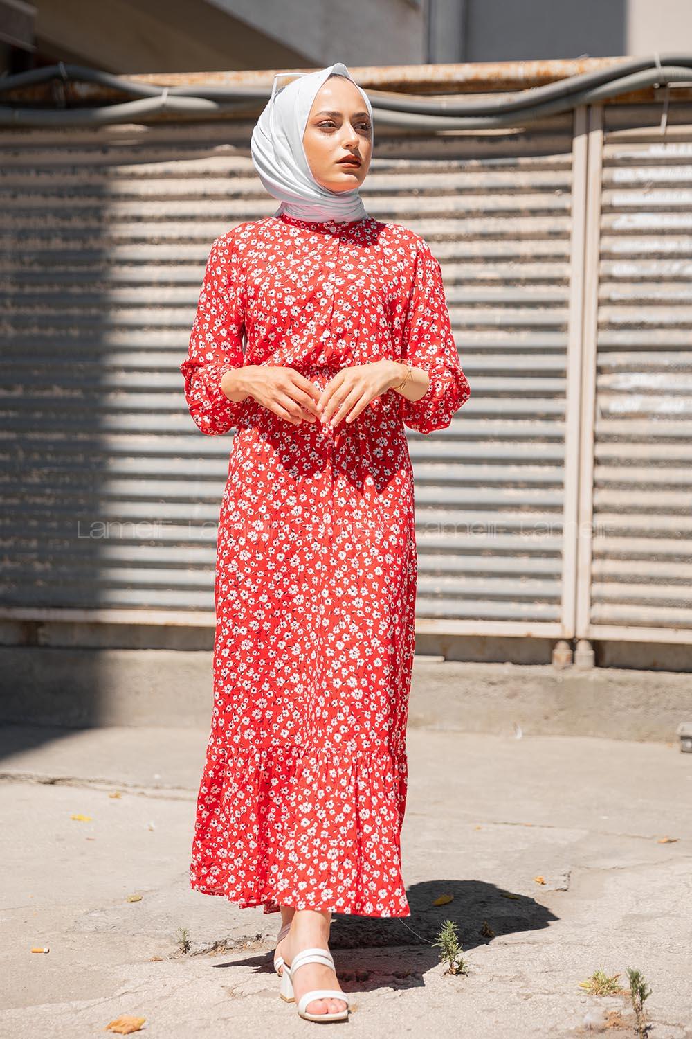 Modalamelif  Papatya Desen Elbise Kırmızı