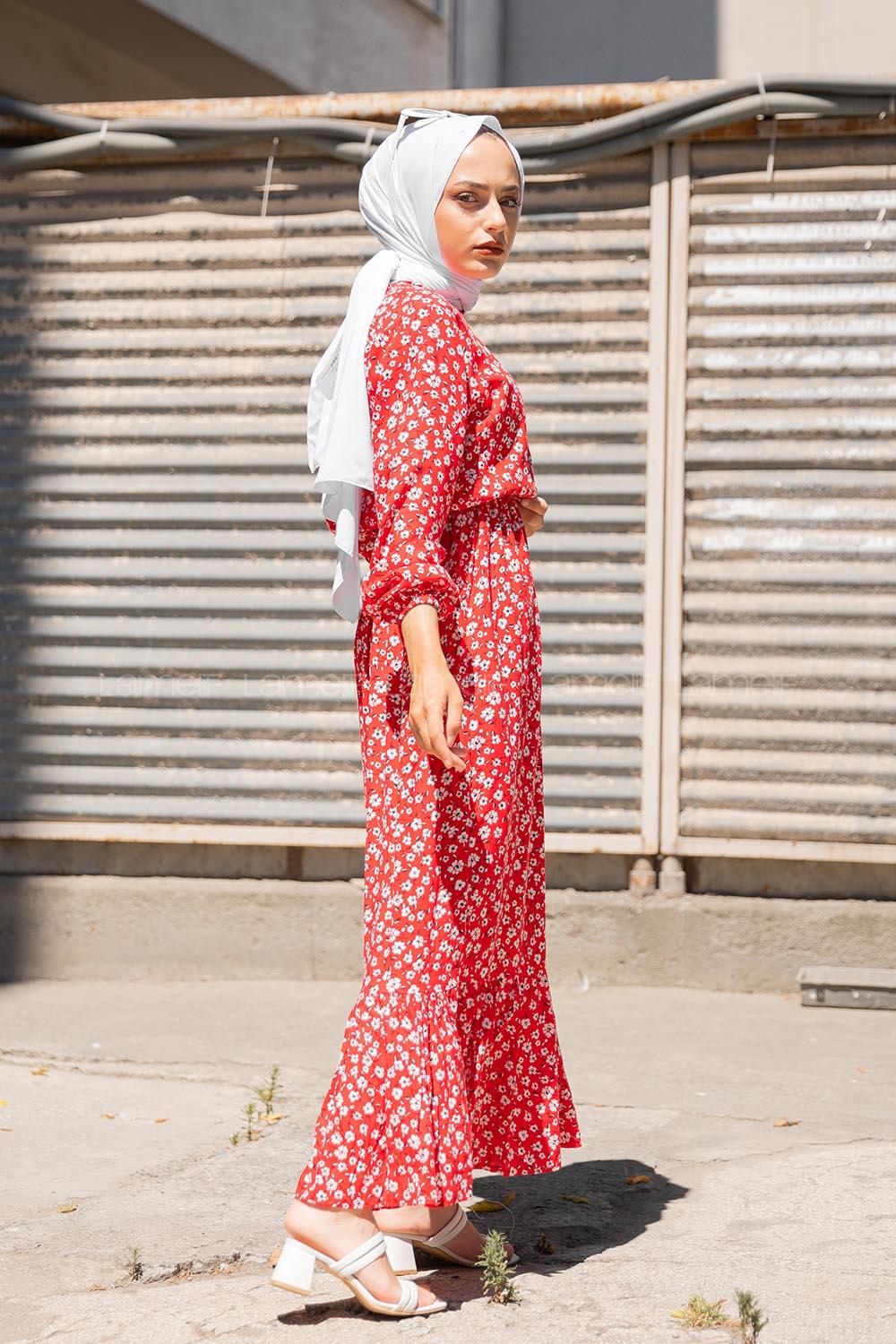 Modalamelif  Papatya Desen Elbise Kırmızı