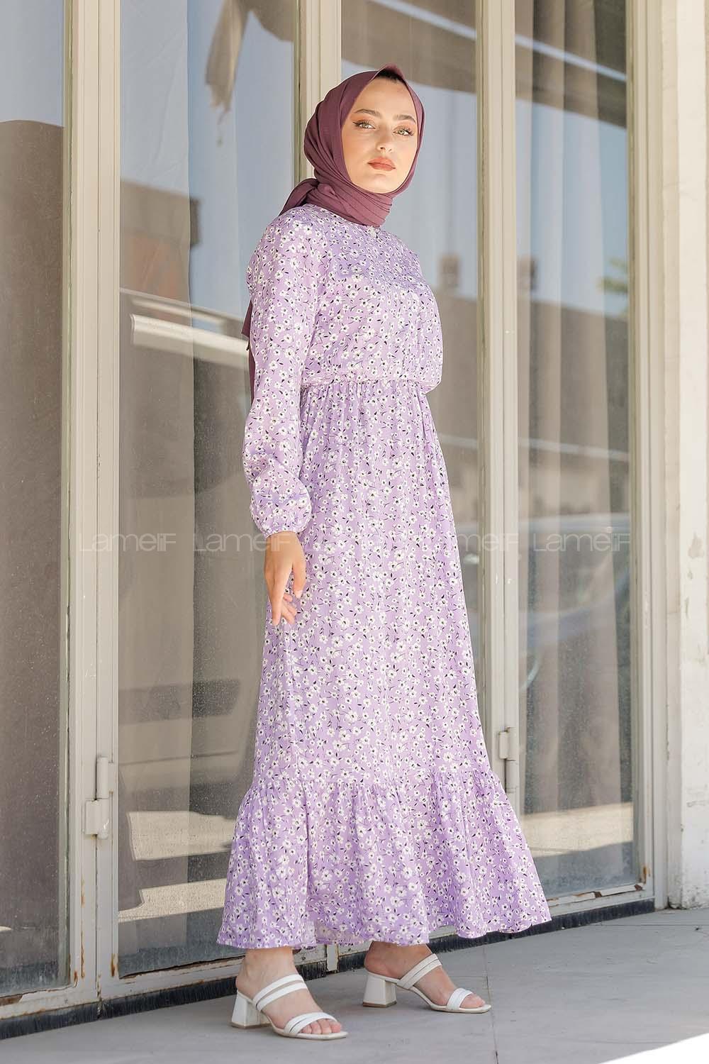 Modalamelif  Papatya Desen Elbise Lila
