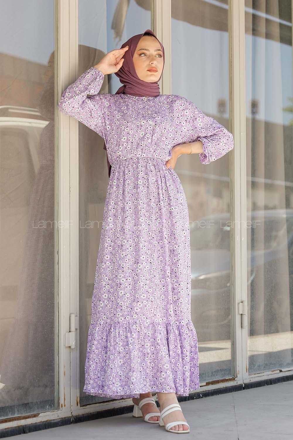 Modalamelif  Papatya Desen Elbise Lila