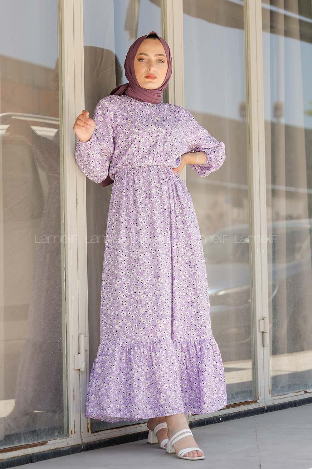 Modalamelif  Papatya Desen Elbise Lila