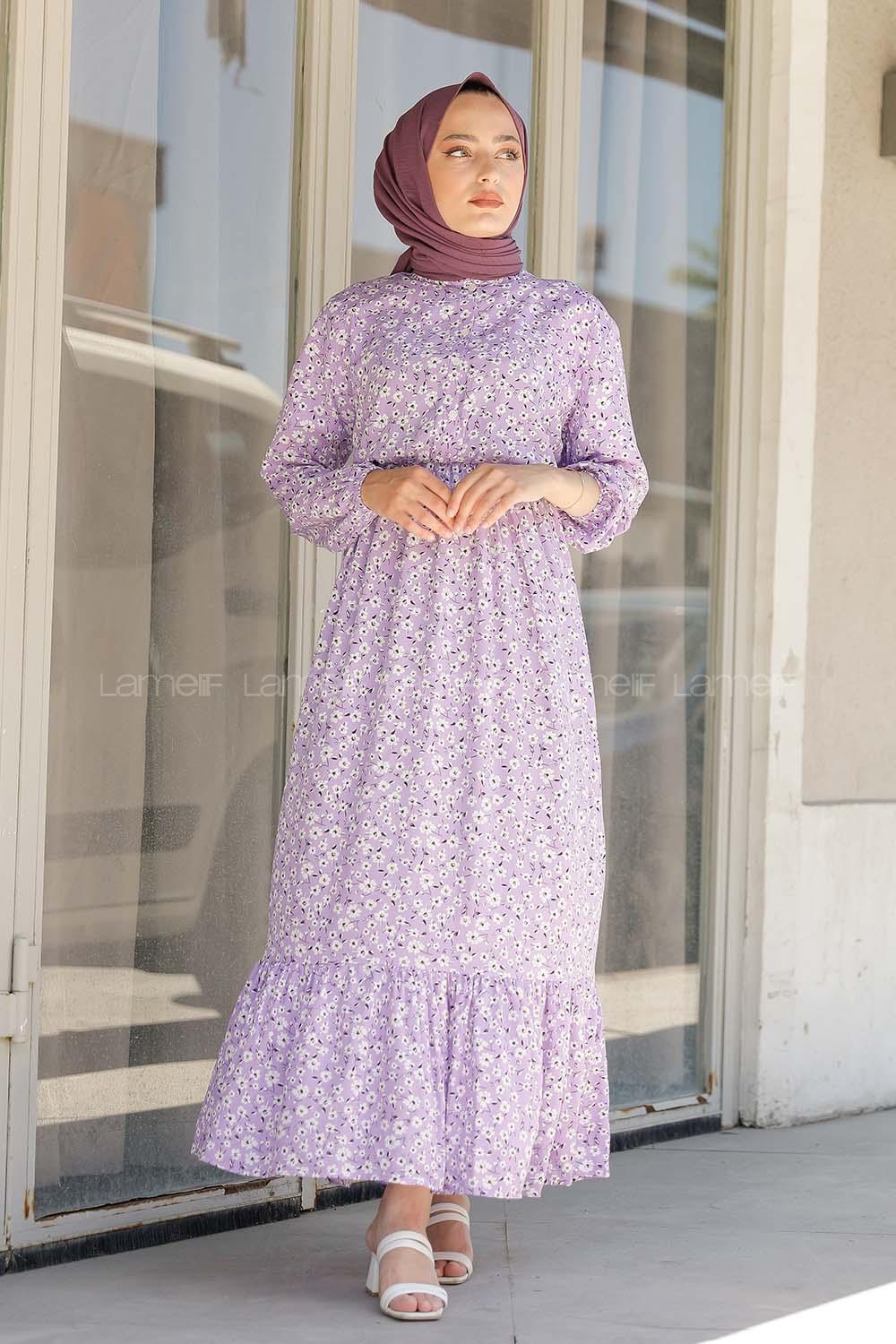 Modalamelif  Papatya Desen Elbise Lila