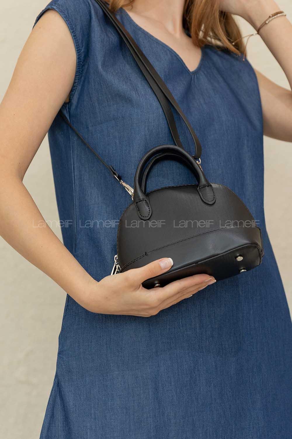 Modalamelif Deri Görünümlü Düz Renk Çapraz Çanta Siyah