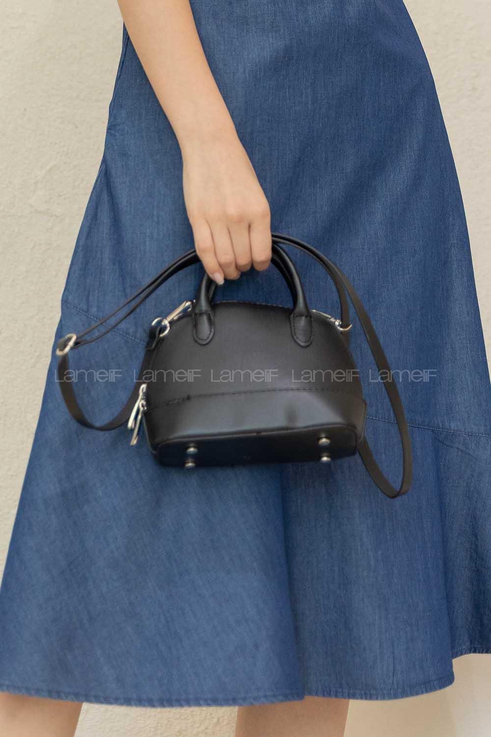 Modalamelif Deri Görünümlü Düz Renk Çapraz Çanta Siyah