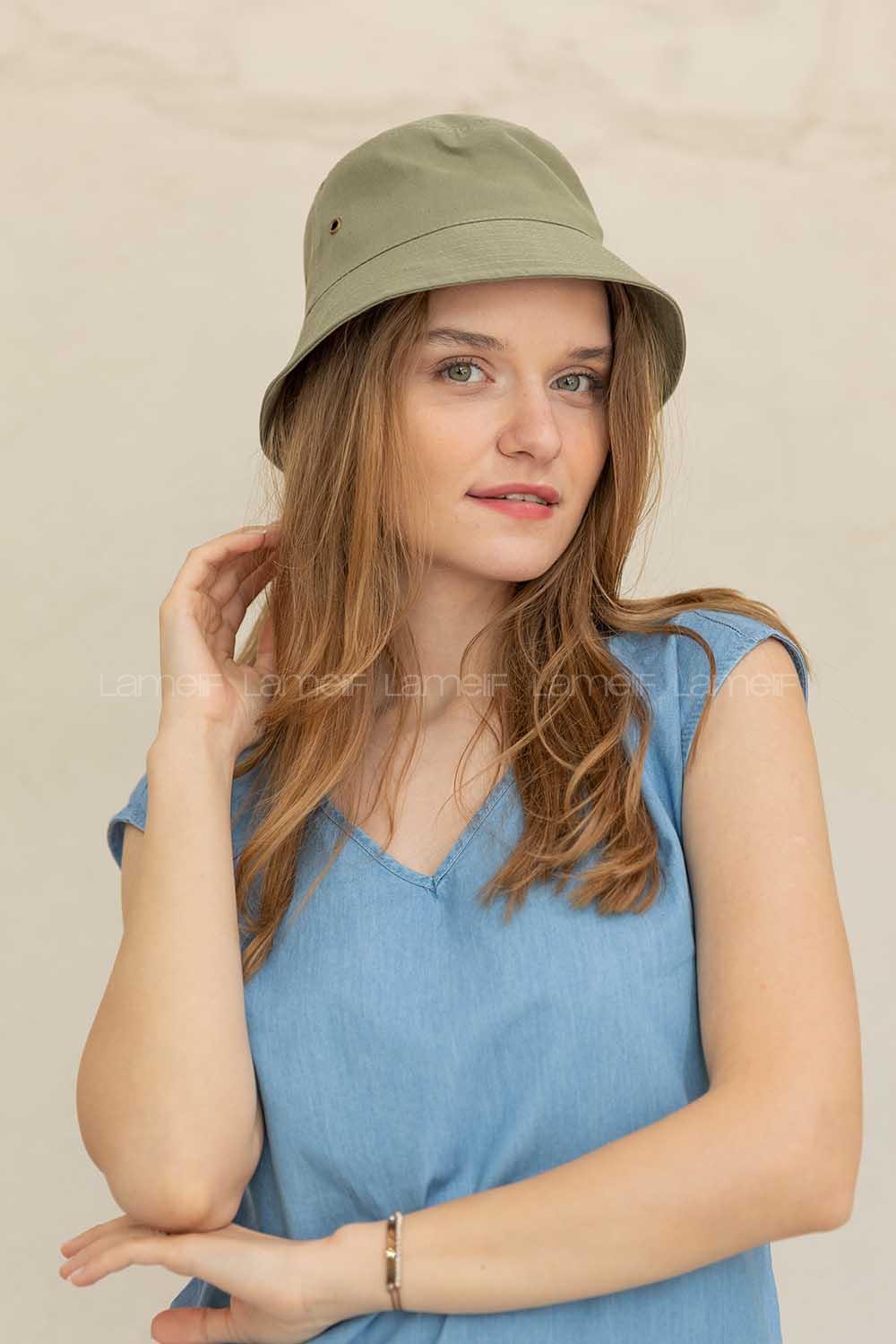 Modalamelif Düz Renk Balıkçı Fötr Şapka Haki