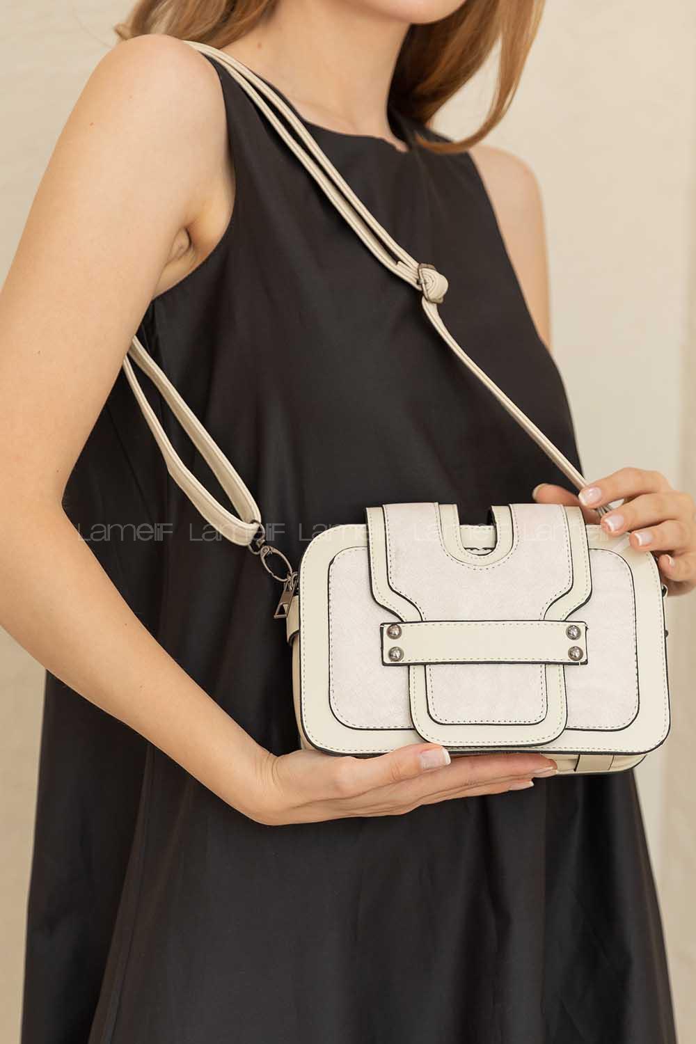 Modalamelif İki Bölmeli Çapraz Çanta Krem