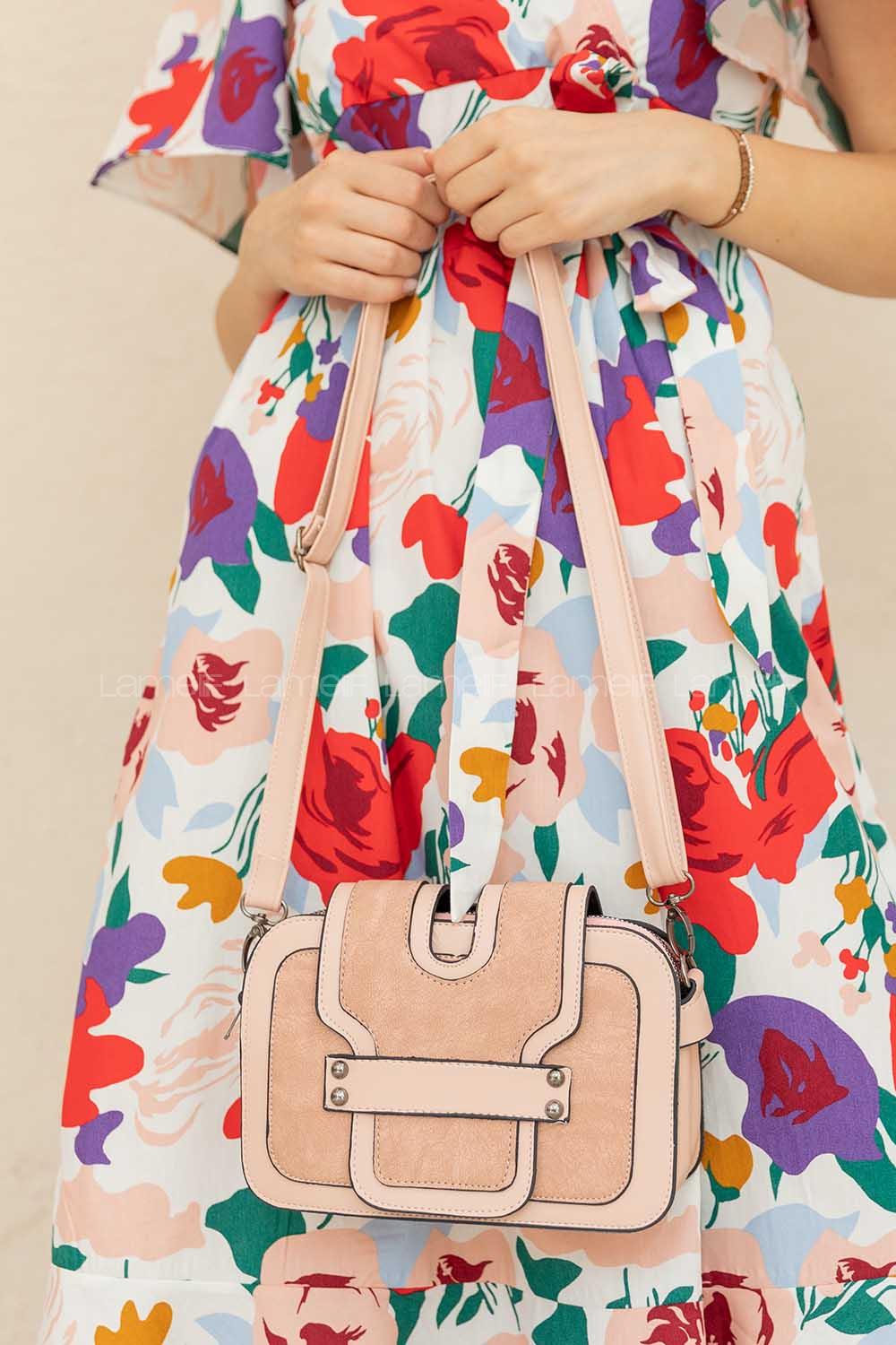 Modalamelif İki Bölmeli Çapraz Çanta Pudra