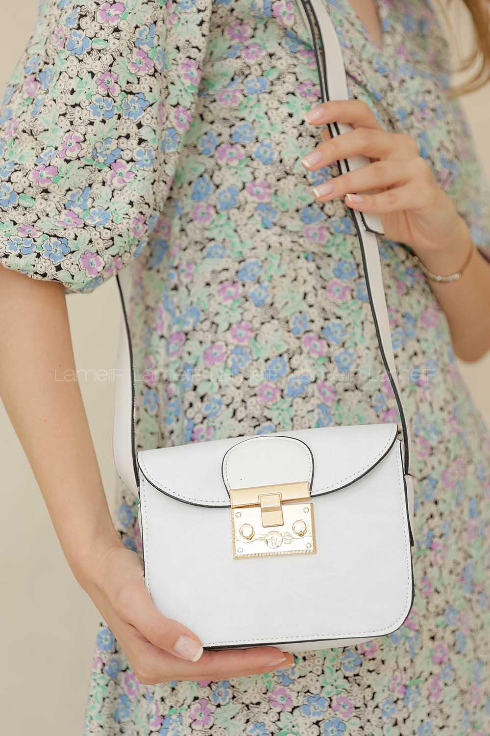 Modalamelif Kapak Kilitli Çapraz Çanta Beyaz