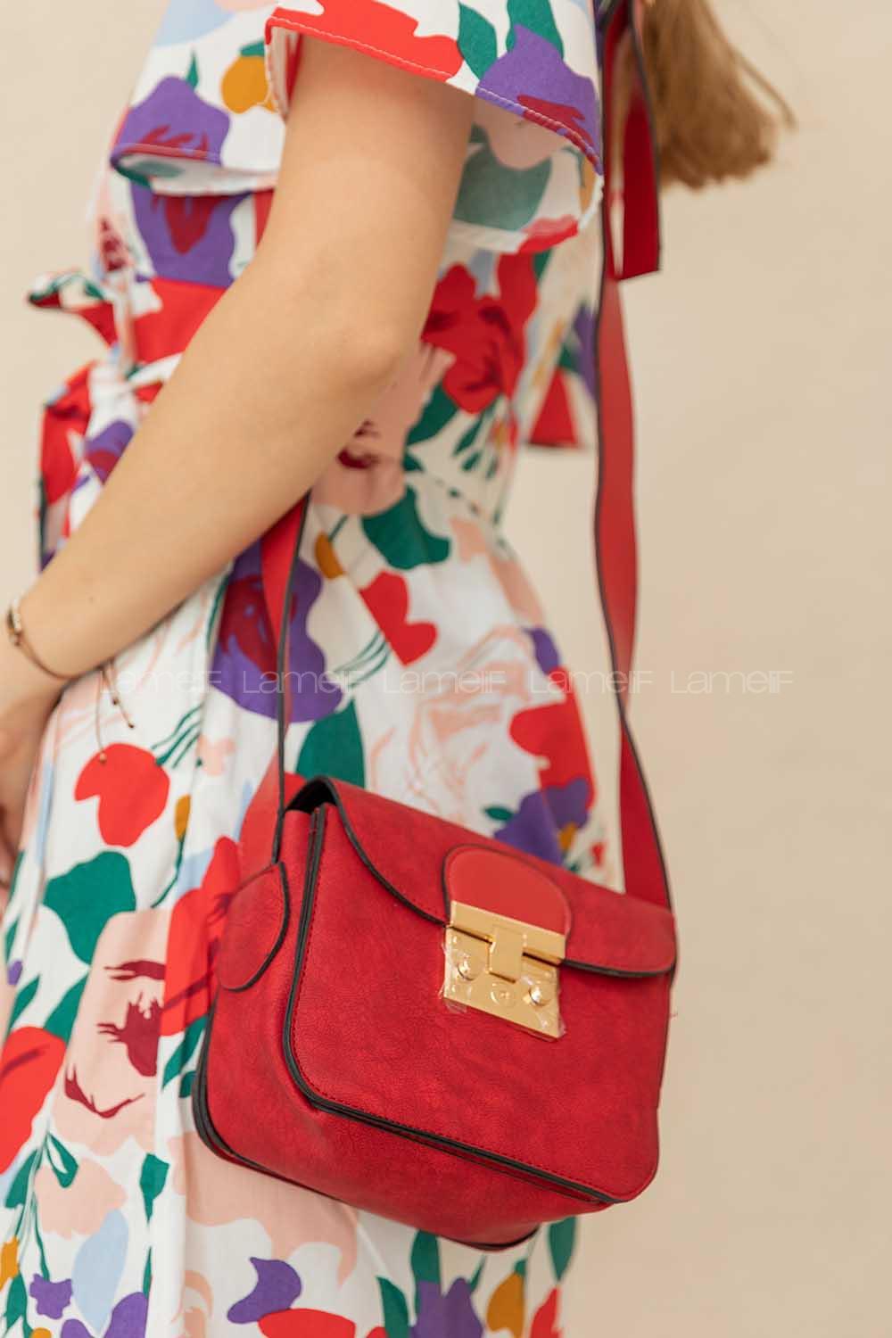 Modalamelif Kapak Kilitli Çapraz Çanta Bordo